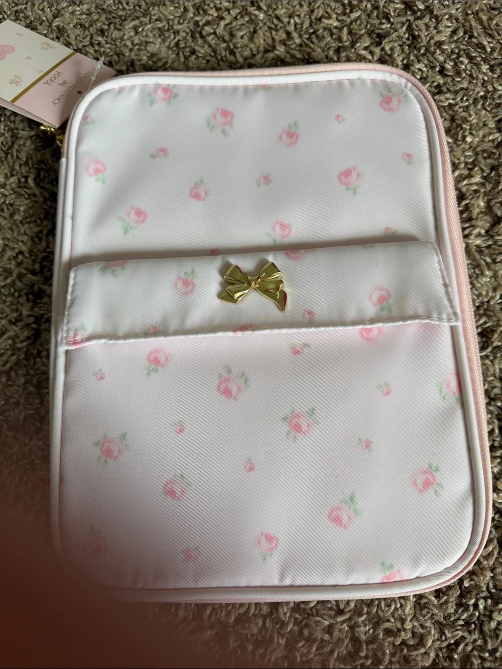 Love Shack Fancy Yoobi tech organizer pink floral Gold Bow Accent